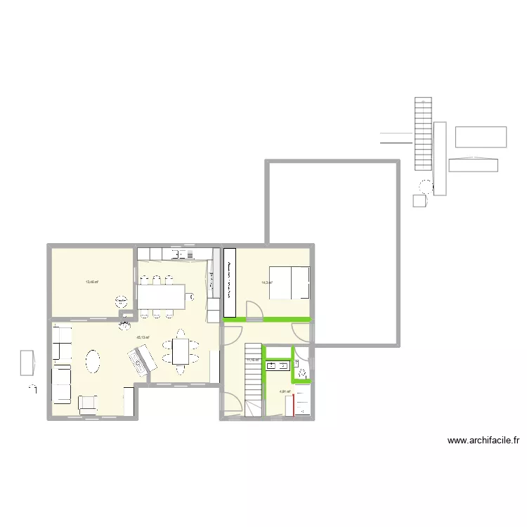 pas arriere cuisine. Plan de 5  et 89 m²