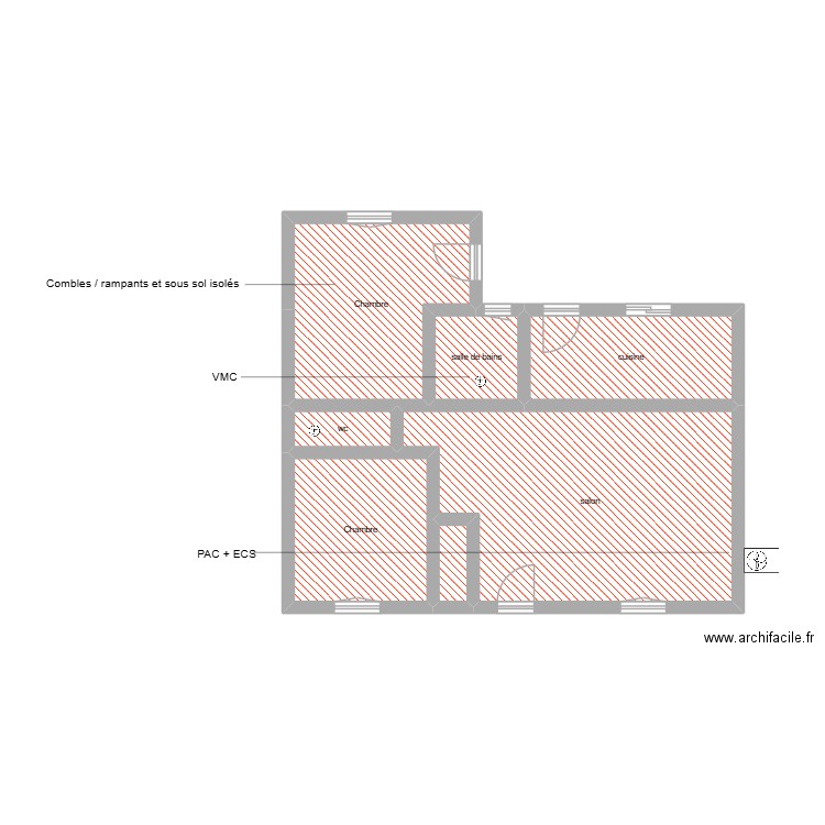 BOSCHER Christele étape 2. Plan de 7 pièces et 62 m2