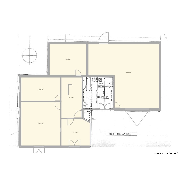 TASSIN RDC Initial. Plan de 6 pièces et 143 m2