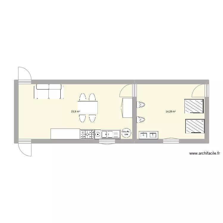 cuisine jardin. Plan de 2 pièces et 38 m² cuisine jardin. Plan de 2 pièces et 38 m²