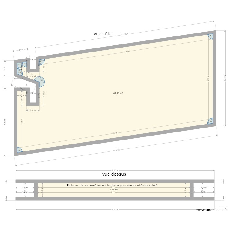 Renfort brassoir. Plan de 2 pièces et 78 m2