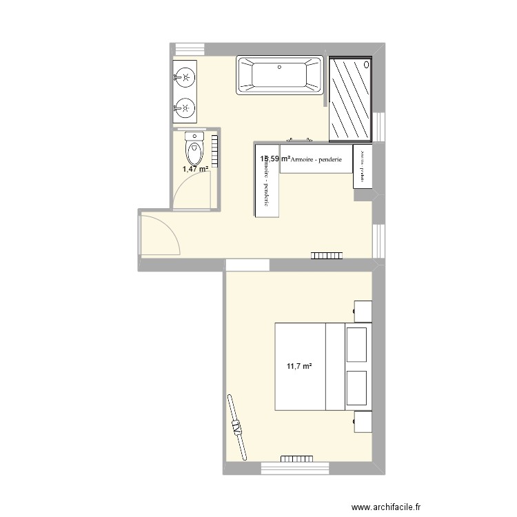 Projet SDB Suite. Plan de 3 pièces et 29 m2