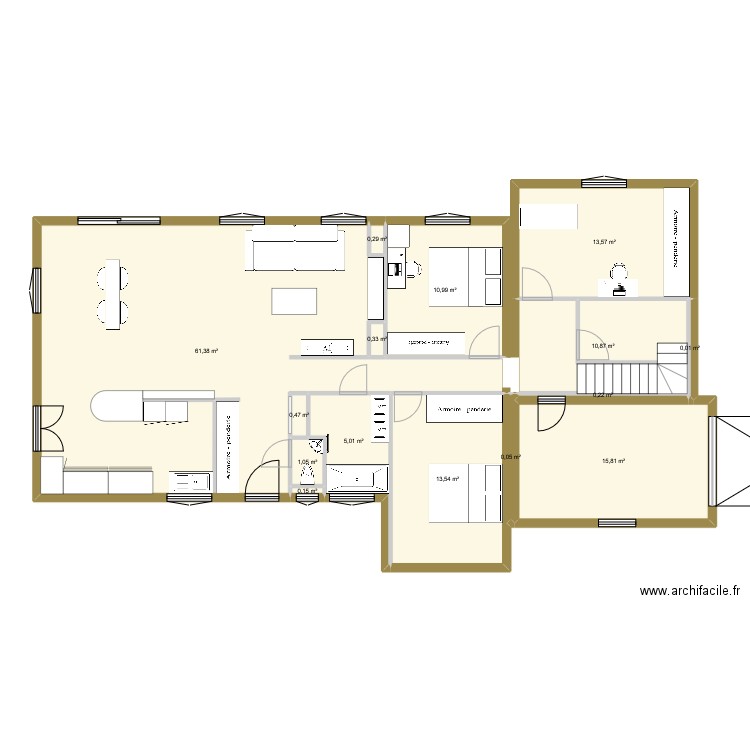 GROISY / DAMIEN YULI. Plan de 15 pièces et 134 m2