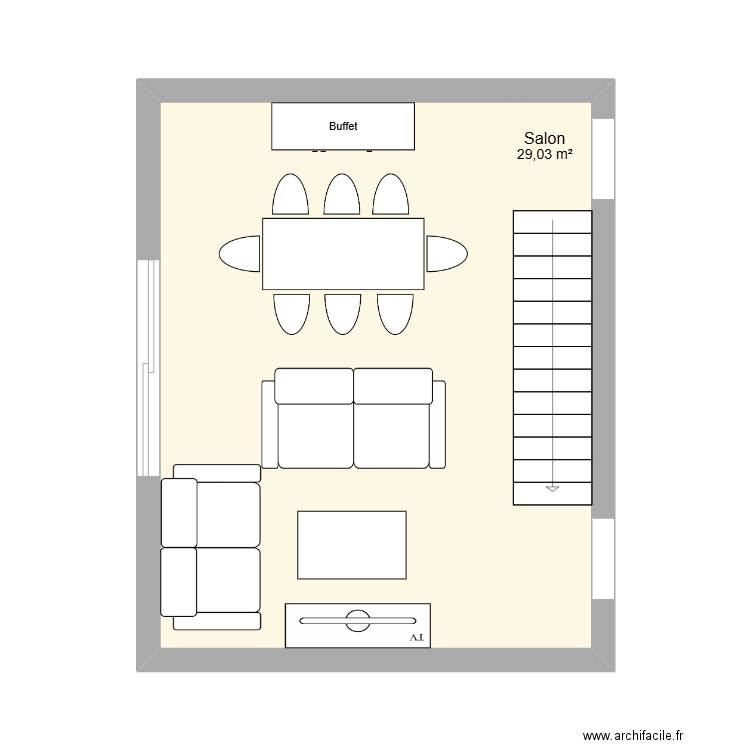 Salon. Plan de 1 pièce et 29 m2