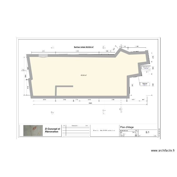 plan nha. Plan de 1 pièce et 46 m2