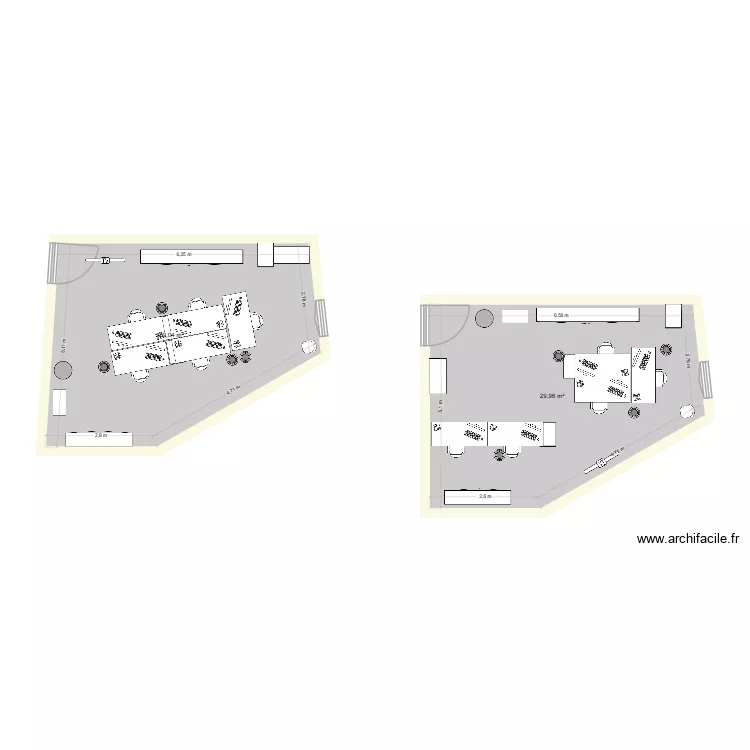 bureau du haut. Plan de 2  et 59 m²