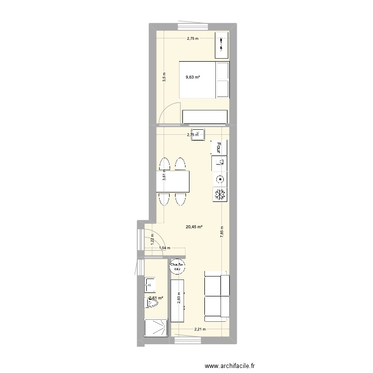 L06bis. Plan de 3 pièces et 33 m2