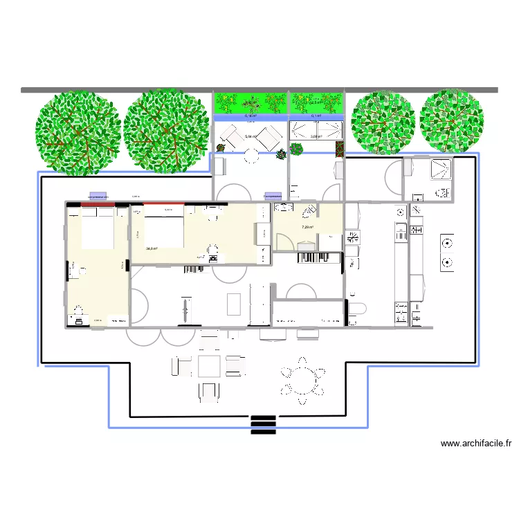 maison Renu. Plan de 8  et 57 m²