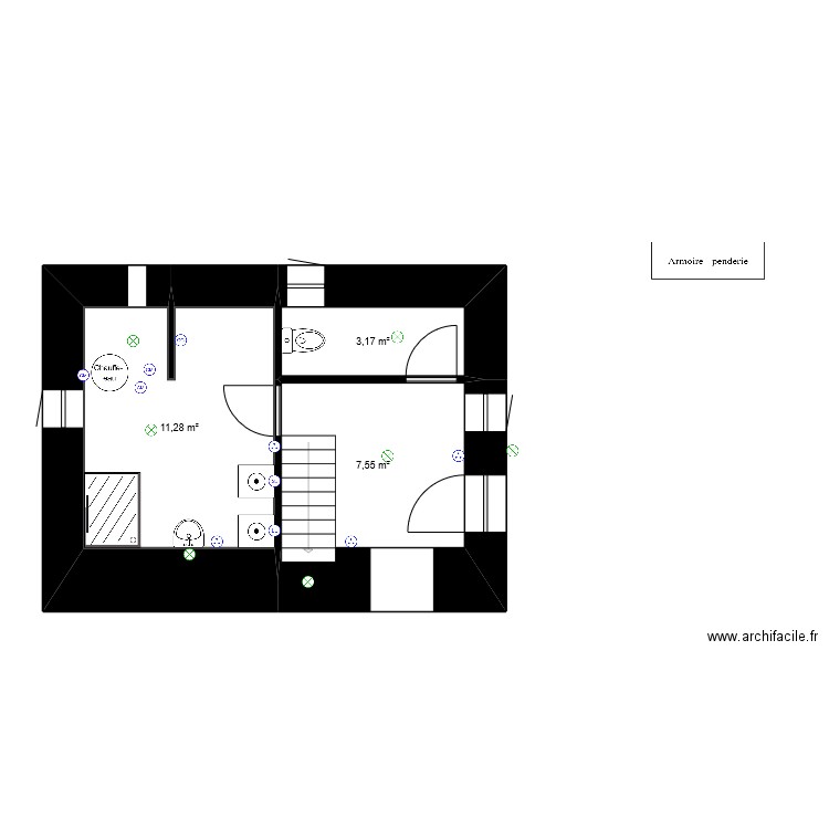 escalier 3. Plan de 3 pièces et 22 m2