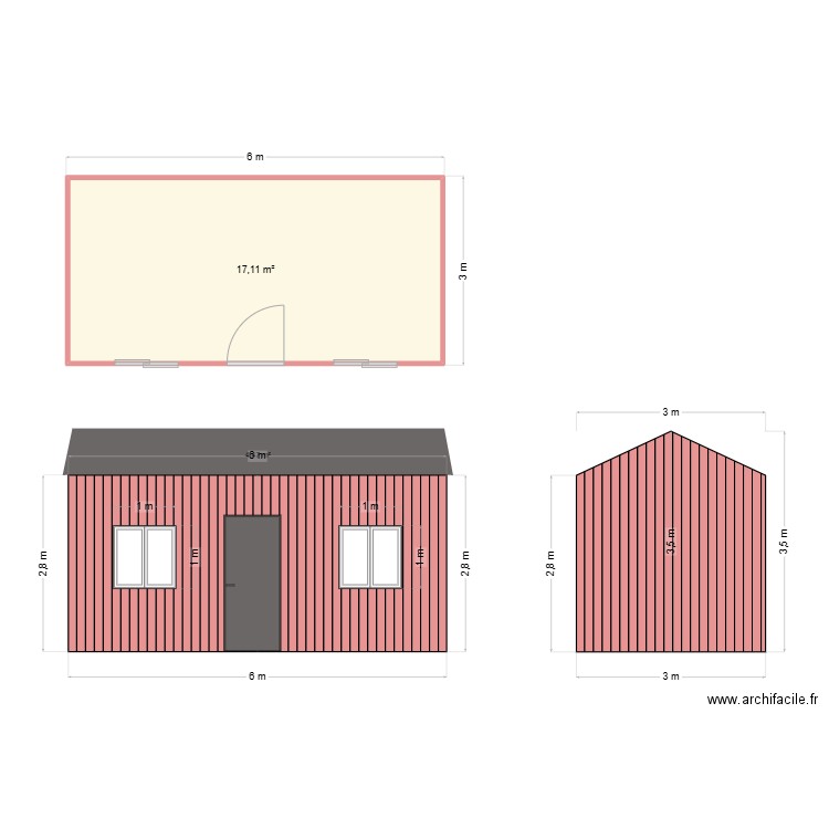 atelier. Plan de 1 pièce et 17 m2