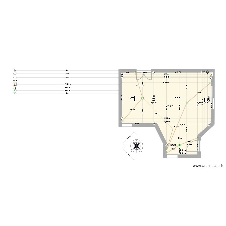 salon. Plan de 1 pièce et 35 m2