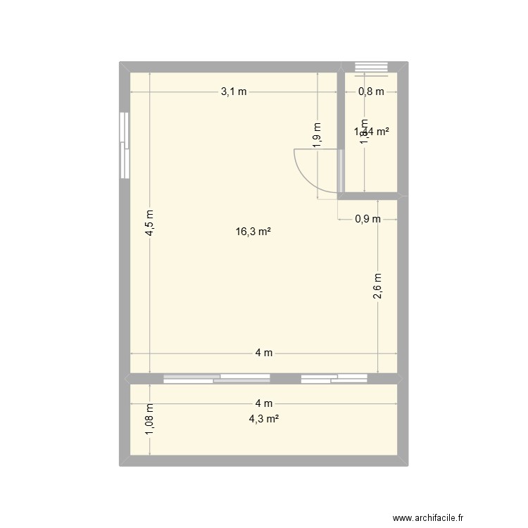 dragage. Plan de 3 pièces et 22 m2