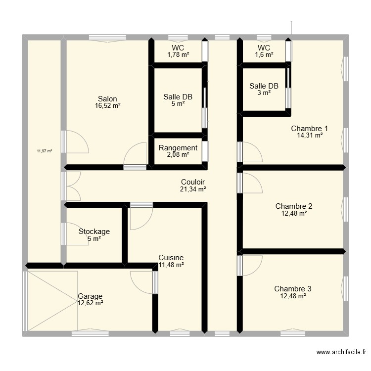 François. Plan de 14 pièces et 132 m2