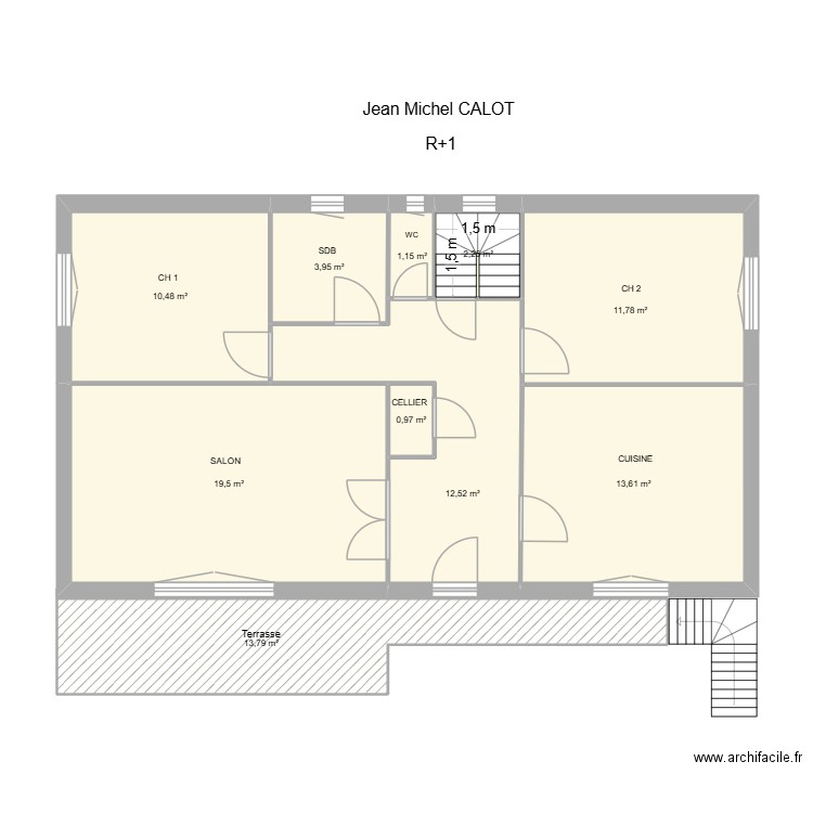 CALOT R+1. Plan de 10 pièces et 90 m2