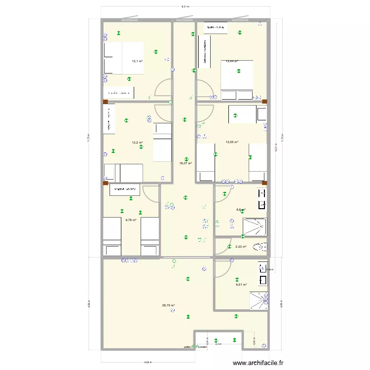 salle de jeu etage 30-05-26. Plan de 14  et 236 m²