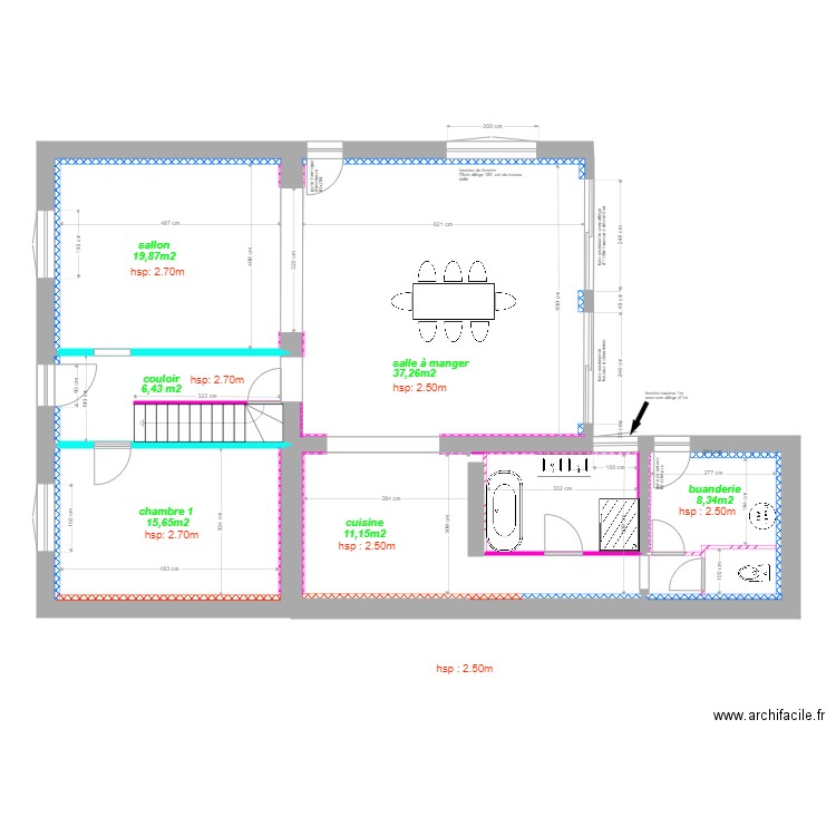 projet mamie lu sans couloir. Plan de 6 pièces et 116 m2