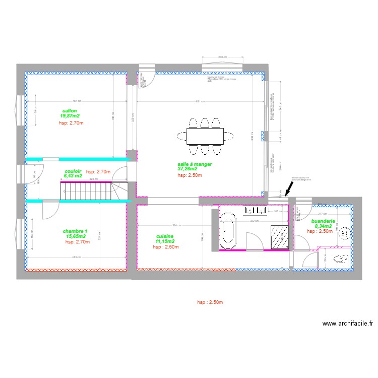 projet mamie lu sans couloir. Plan de 6 pièces et 117 m2