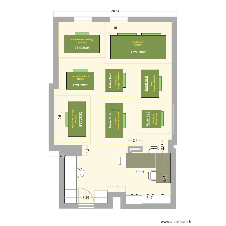 METIERS3. Plan de 1 pièce et 52 m2