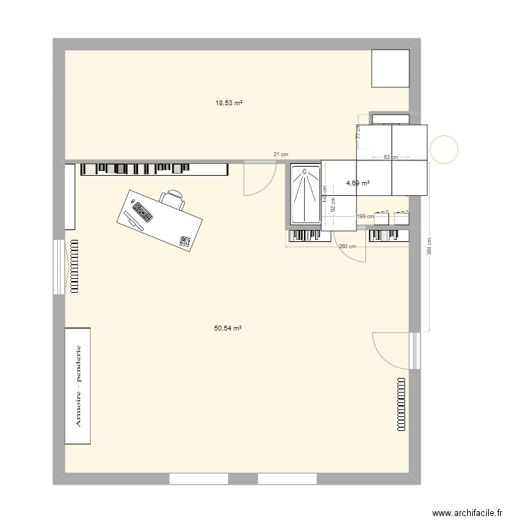 sdb haut 2025_70x140_carrelage. Plan de 3 pièces et 74 m2