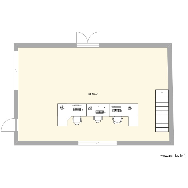 maths. Plan de 1 pièce et 54 m2