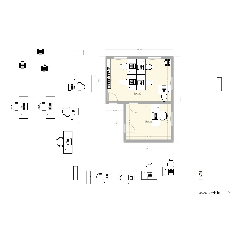 Bureau Nouveau. Plan de 2 pièces et 34 m2