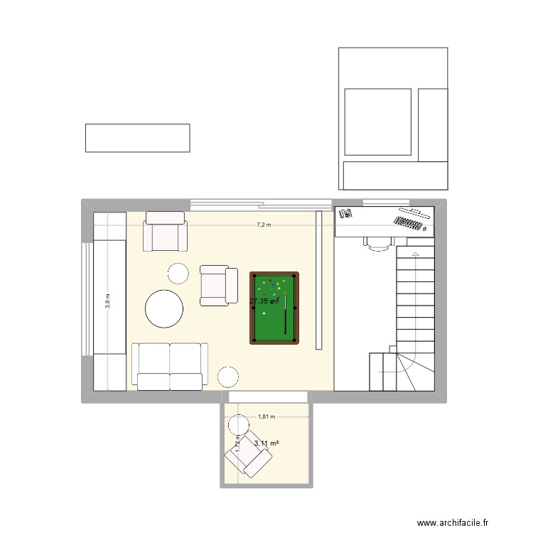 GD SALON 5. Plan de 2 pièces et 30 m2