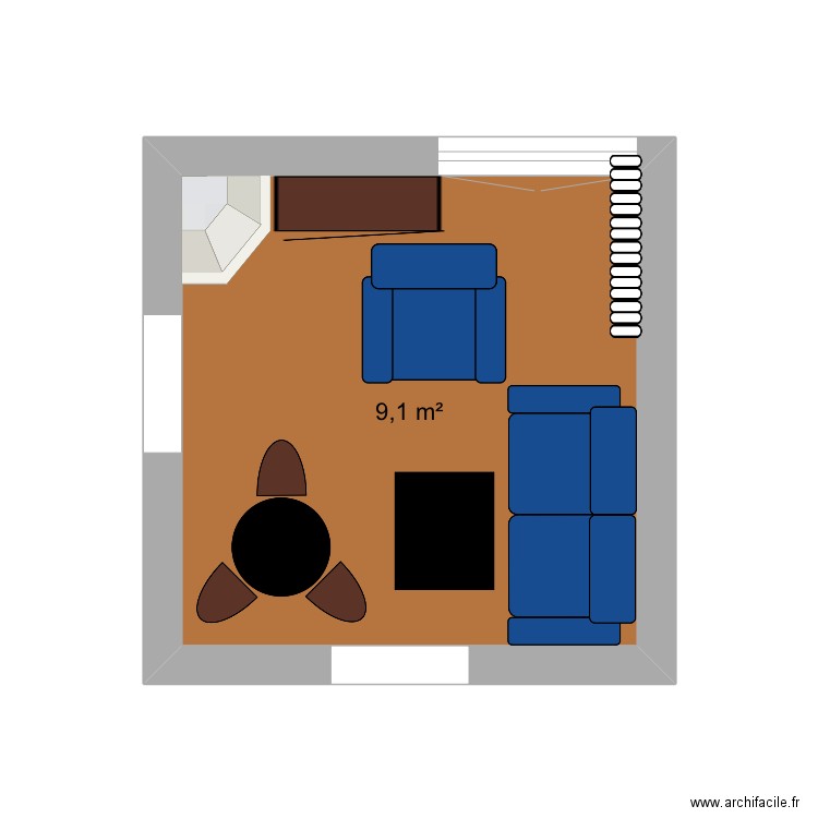 Salon- salle à manger option 3 rim. Plan de 1 pièce et 9 m2