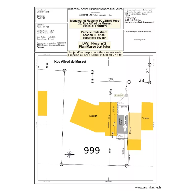 DP2 - Pi&egrave;ce n&deg;2 - Plan Masse &eacute;tat Futur &eacute;chelle 1/200&egrave;me. Plan de 