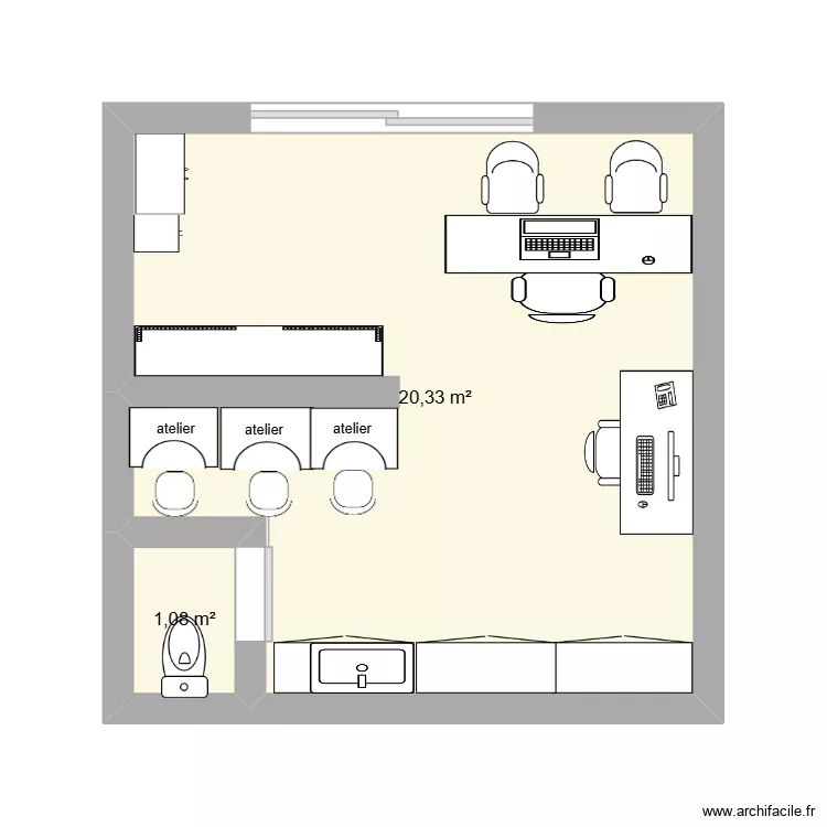 ATELIER. Plan de 2 pièces et 21 m²