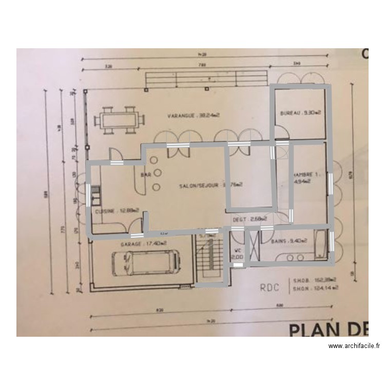 rdc revu. Plan de 1 pièce et 0 m2