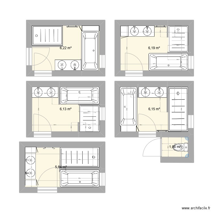 salle d'eau. Plan de 6 pièces et 31 m2