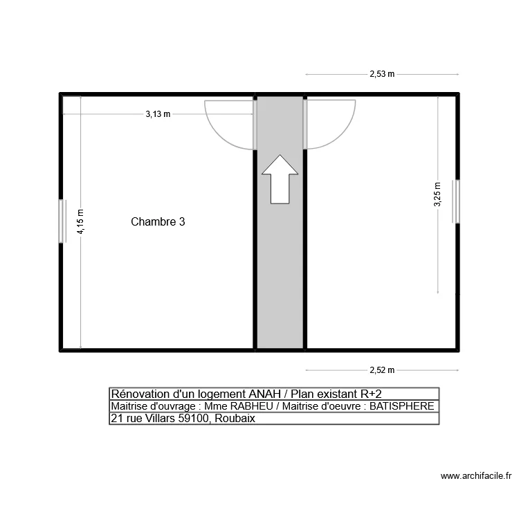 RABHEU R+2 EX ISO. Plan de 2  et 16 m²