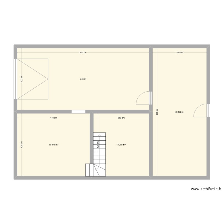RDC. Plan de 4 pièces et 96 m2