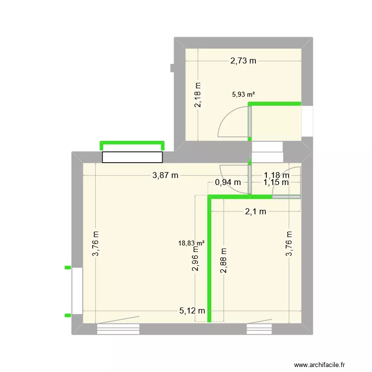 salle d\'eau chambre et buanderie. Plan de 2  et 25 m²
