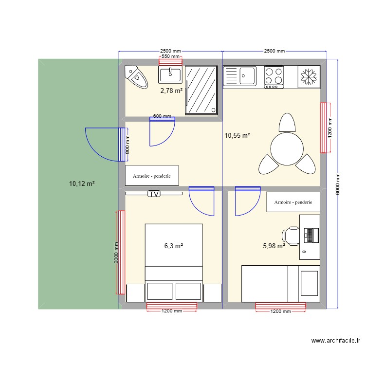 DOUBLE SQUARE еще один на сайт. Plan de 5 pièces et 36 m2