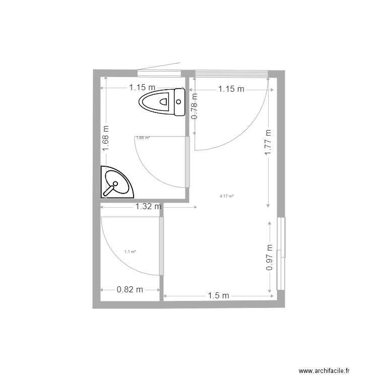 Wc Petit i Entrada Actual. Plan de 3 pièces et 7 m2