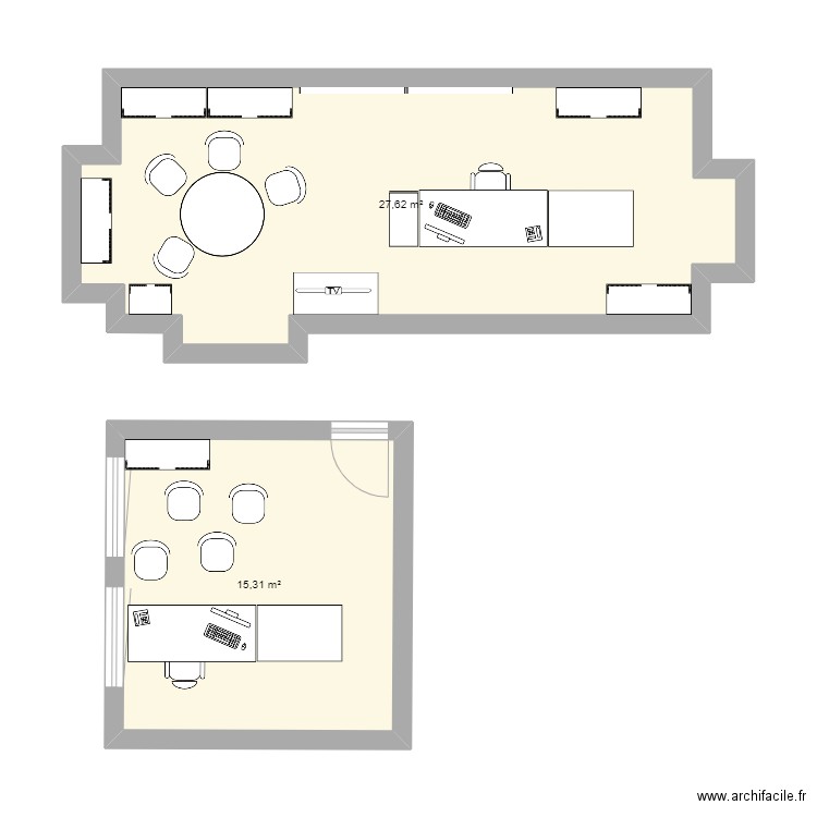 B43-1 et A19. Plan de 2 pièces et 43 m2