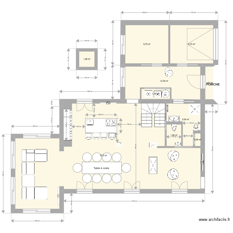 PLAN MAISON GARAGE ARRIERE. Plan de 10 pièces et 122 m2