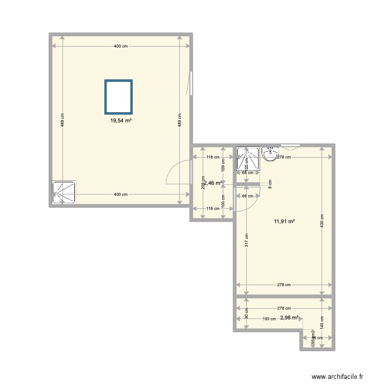 CUGNAUX T2 EXISTANT. Plan de 4 pièces et 37 m2