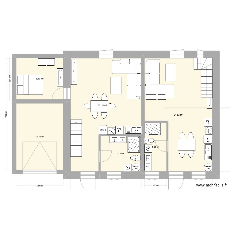 1er etage. Plan de 6 pièces et 109 m2