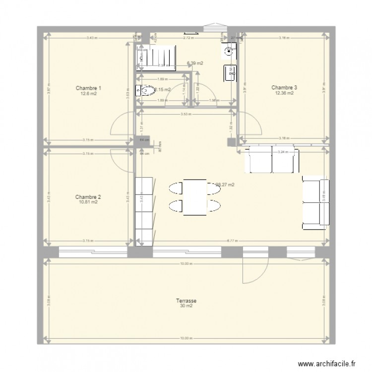 BIEDERMANN. Plan de 7 pièces et 103 m2