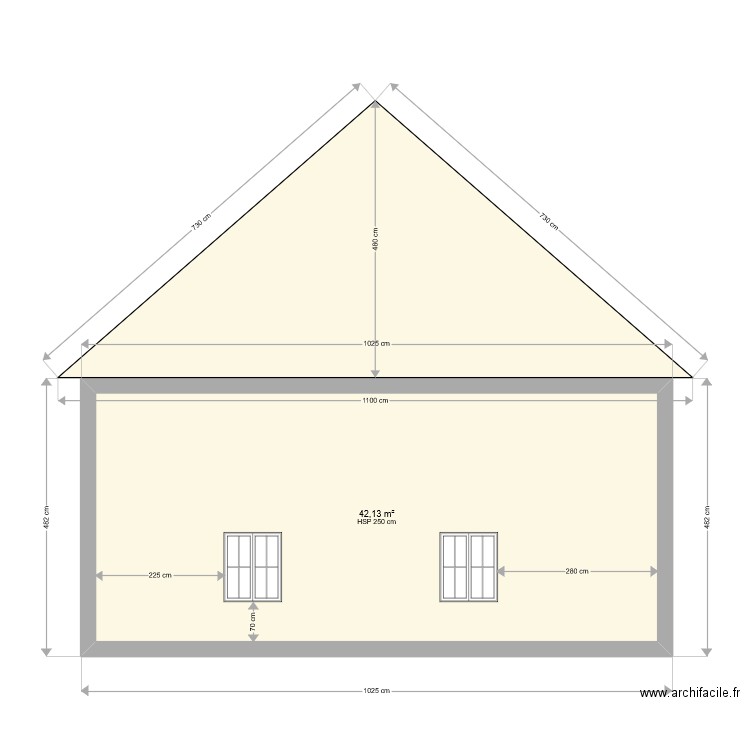 plan pignon habitation. Plan de 1 pièce et 42 m2