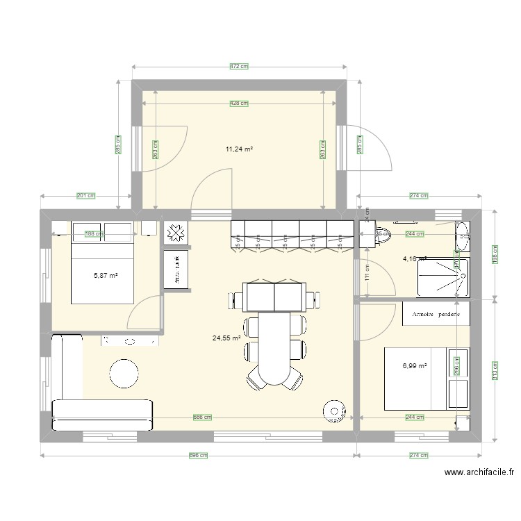 C moins de 50 m2. Plan de 5 pièces et 53 m2