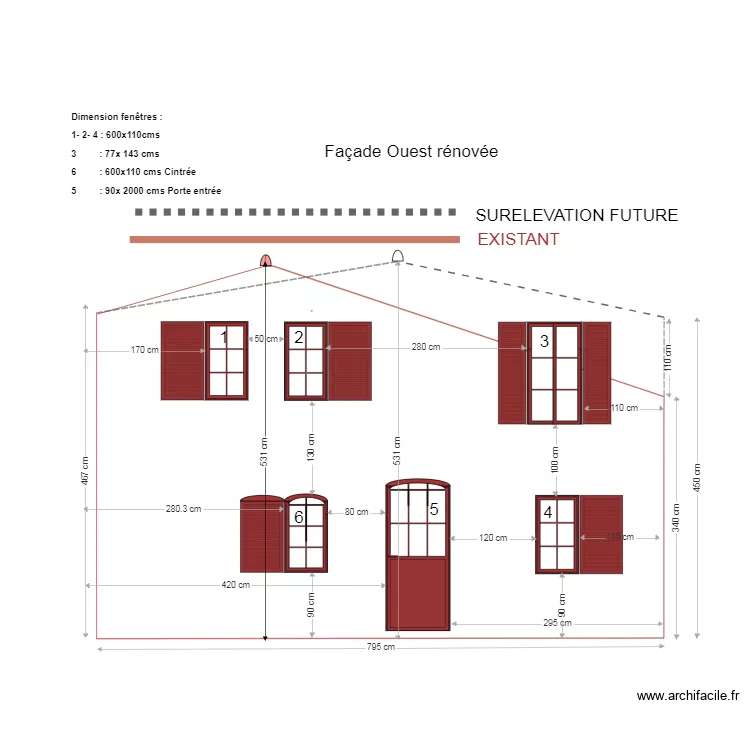 FACADE OUEST. Plan de 