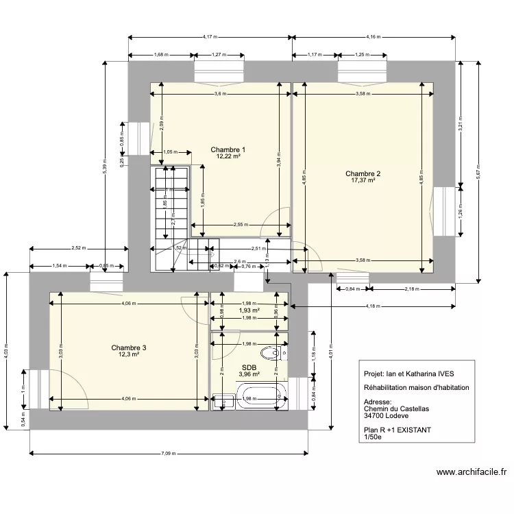 R1 IVES chemin du Castellas EXISTANT. Plan de 