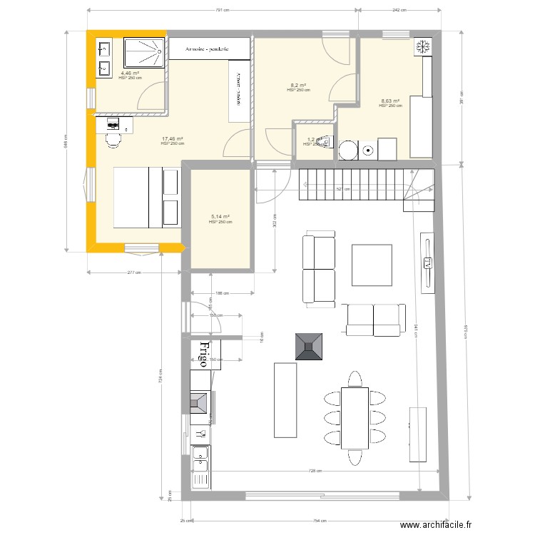 Maison Perrin - 2e proposition Extension. Plan de 17 pièces et 102 m2