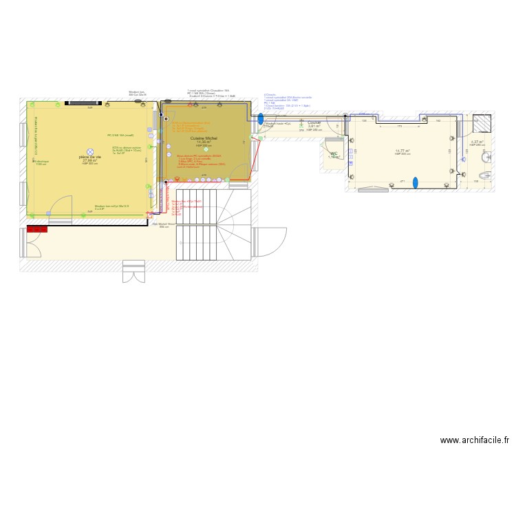 Rdc MICHEL. Plan de 7 pièces et 88 m2