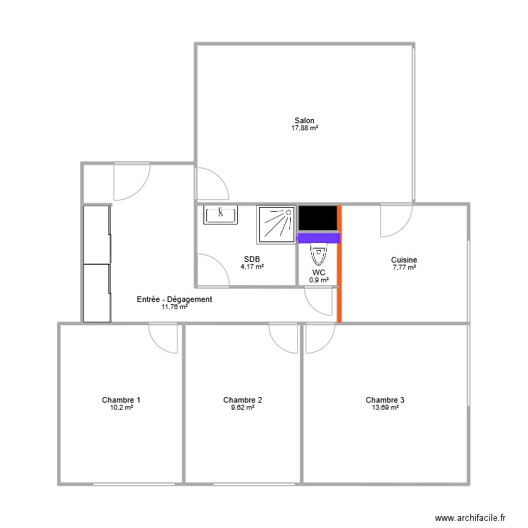 Essadq - Projet. Plan de 9 pièces et 77 m2