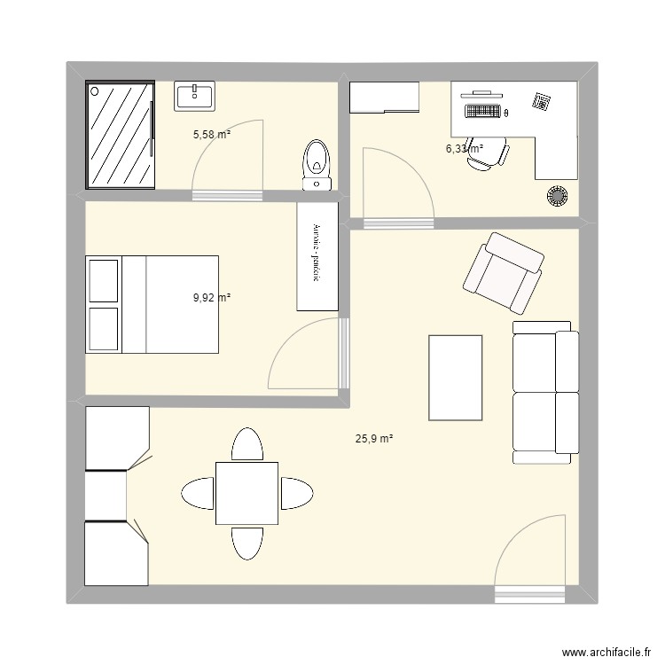 appartement projet 3°. Plan de 4 pièces et 48 m2