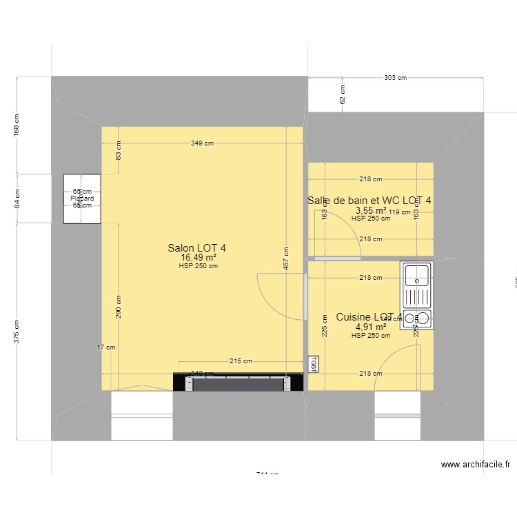 Mordelles - Airbnb version 2 . Plan de 3 pièces et 25 m2